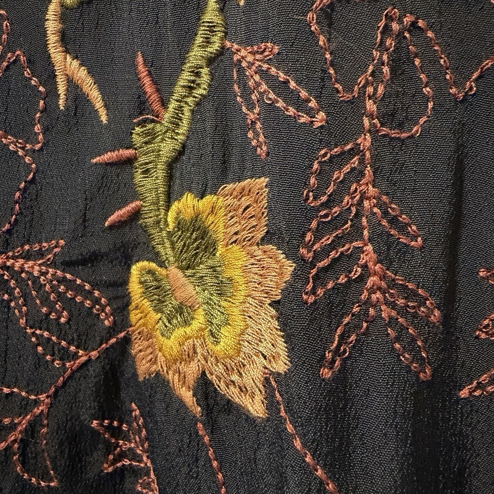 J Jill Size-M Blouse Embroidered Floral Navy Long Sleeve Boho Peasant - Picture 13 of 14